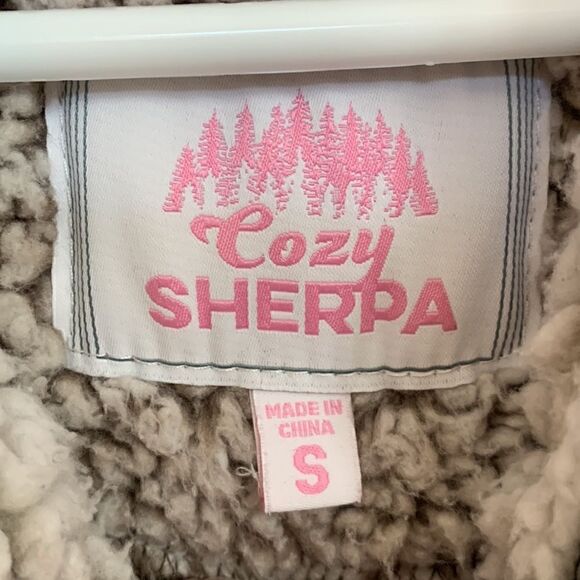 Brown Sweatshirt Sherpa Jacket Quarter Zip womens Small - Picture 5 of 5